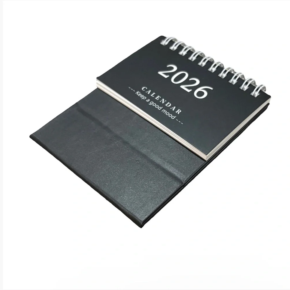 2026 Desk Calendar | Mini Flip Desktop Calendar w/ Stand (Black)
